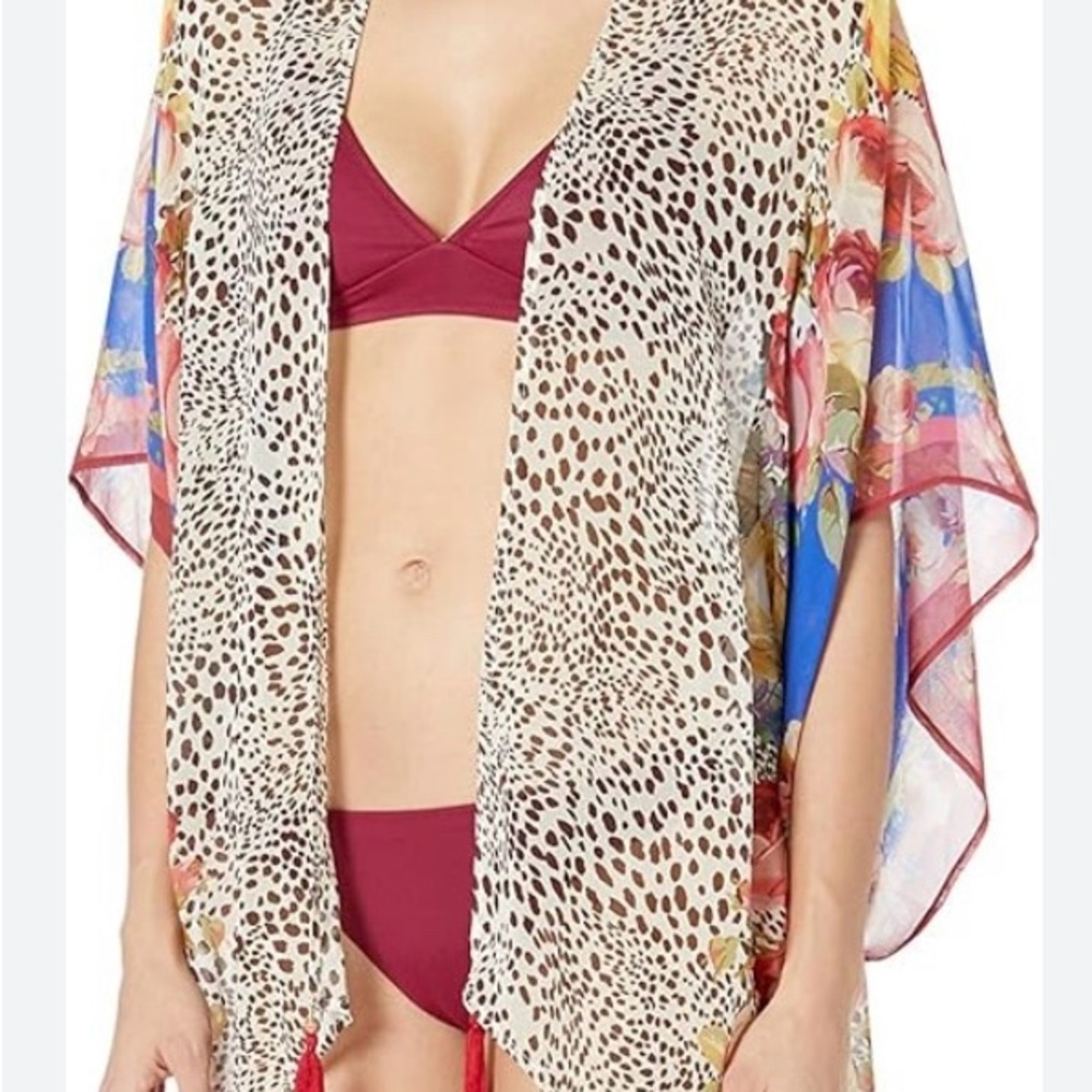 Johnny Was Floral and Leopard Print Kimono Cover-Up
